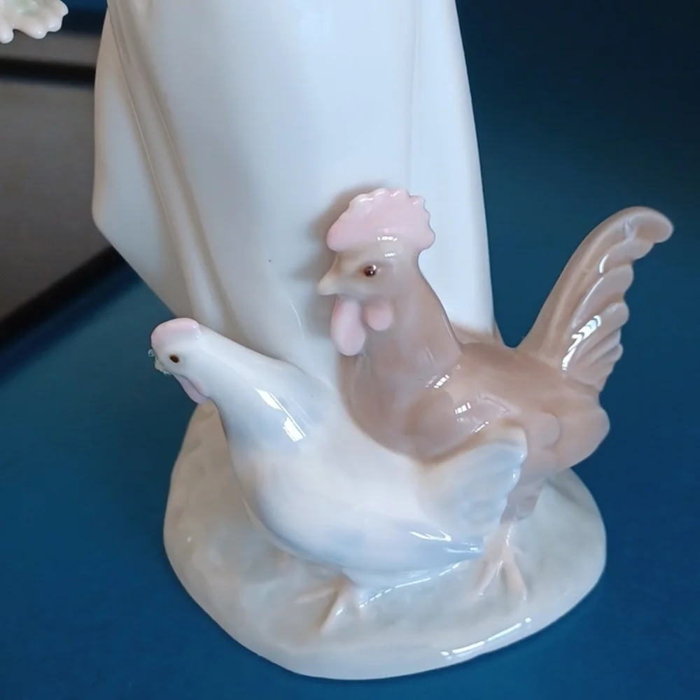 Vintage Grafenthal Girl Feeding Rooster Figurine, porcelain